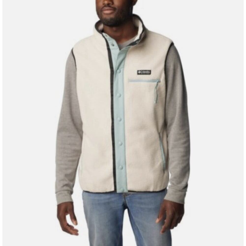 Columbia Helvetia Sherpa Fleece Vest Size XL/TG Light Blue Black Accents Snaps - Picture 10 of 10